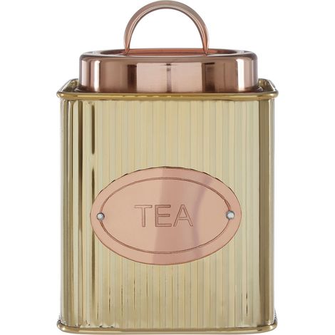 Premier Housewares Rectangular Tea Canister Stainless Steel Storage Containers For Kitchen Ribbed Design Items Tea Sugar Canister And More Storage Jars w10 x d10 x h12cm (1/5)