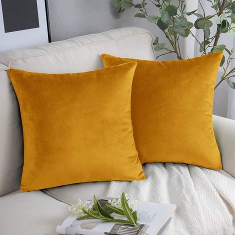 Lot de 2 housses coussin velours ocre 45,7x45,7 cm fermeture invisible (1/4)