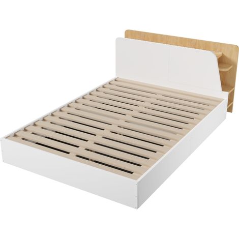 Cama canapé hidráulica 140x200 cm con LED, USB y USB-C, blanco y natural (1/5)