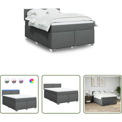 vidaXL Surmatelas - Sommier à lattes de lit avec matelas Gris foncé 140x190cm Tissu (1/5)