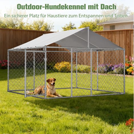 Recinto per cani 230x230x117 cm, struttura in tubo zincato 32 mm, tetto impermeabile, metallo, argento (1/5)
