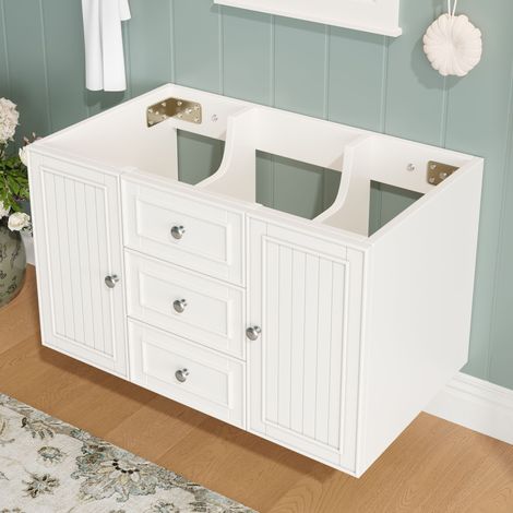 Meuble sous lavabo, meuble bas, meuble sous vasque, meuble de salle de bains avec 3 tiroirs, grand espace de rangement, vasque suspendue, style moderne, meuble de salle de bains, blanc, 78.5×46×46.8cm (1/5)