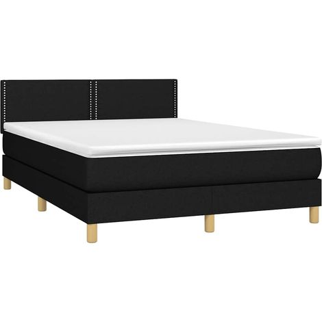 Box Spring Bed with Mattress&LED Black 140x200cm Fabric vidaXL (1/5)