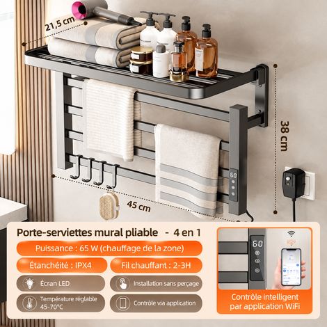 Sèche-Serviettes Gris étoilé affichage numérique WIFI 4 barres Câble à droite 45 cm 1 kg – Livraison gratuite (1/5)