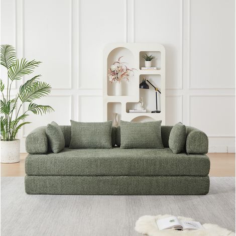 Divano letto modulare 4 in 1 in ciniglia verde con schienale regolabile, 200 x 95 x 68 cm (1/5)