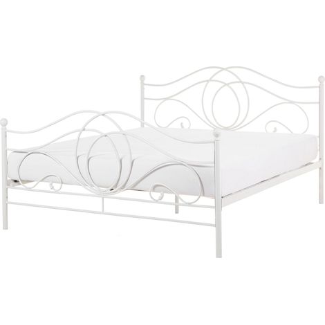 Lit Double en Métal Blanc 160 x 200 cm Elégant et Romantique pour Chambre au Style Moderne ou Boho Beliani (1/5)