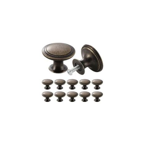 Set di 12 pomelli per armadi e cassetti in stile vintage chic antico - Rotondi, 30 mm (bronzo)