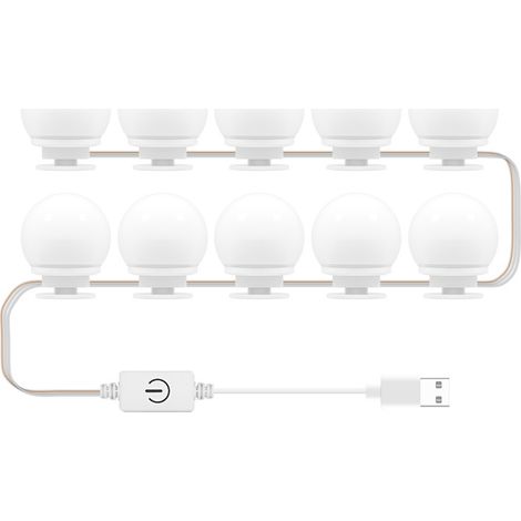Kit Ampoules LED Miroir Avant Rechange Coiffeuse 3 Températures Couleur Interrupteur Tactile USB Appui Long Gradation Infinie Blanc
