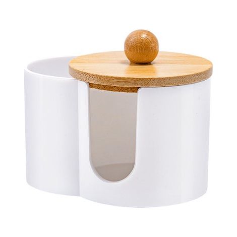 Porte-cotons-tiges – Boîte de rangement – Porte-coton – 10 × 7 × 6 cm – Bambou – Blanc (1/5)