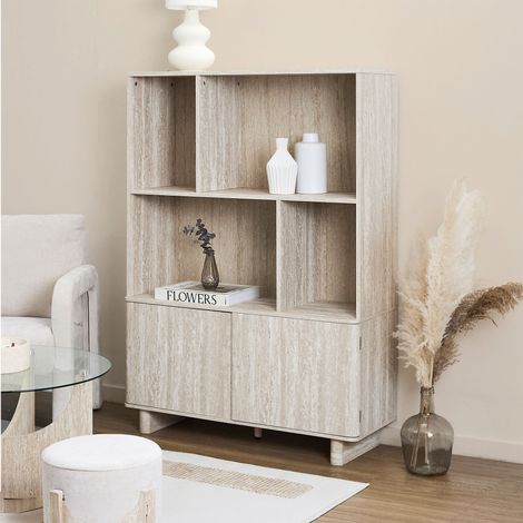 Bibliothèque - HOME DECO FACTORY - Pietra - Effet Pierre - Blanc et Beige (1/5)
