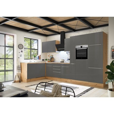 Cucina Cucinino Cucina ad Angolo Marleen Premium 370 cm Rovere Artigianale Grigio Respecta (1/5)