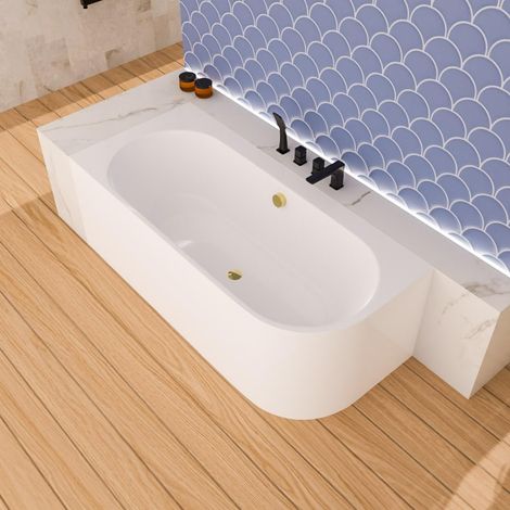 ECOLAM halb freistehende Badewanne Vigoo 180x80 cm links Eckbadewanne Siphon gold Click Clack Acrylwanne Top Qualität (1/5)