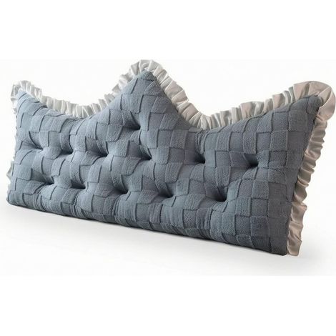 Back Support Cushion, Reading Pillow, Bed Backrest, Lumbar Support, Velvet Taffeta Padded, Ergonomic with Crown Silhouette, Elegant Grey, 90 cm (1/5)