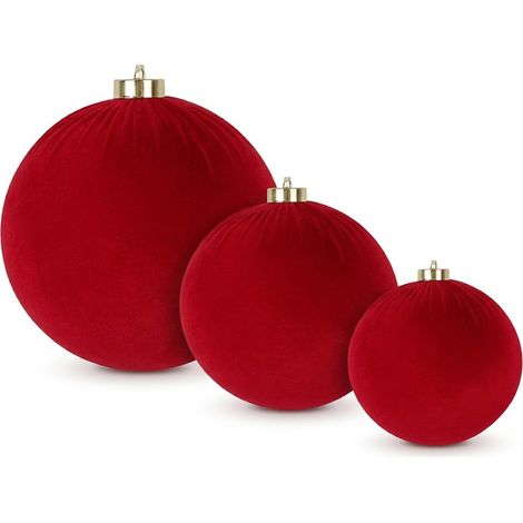 Set 3 Palle di Natale Grandi Velluto rosse sfere cm 30-20-15  per Albero Addobbi Eleganti e Decorazioni allestimento Vetrine Locali Commerciali Casa (1/5)