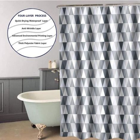 Rideau de douche gris en polyester imperméable pour la maison et l'hôtel avec crochets, ourlet lesté, 180 x 180 cm (1/4)