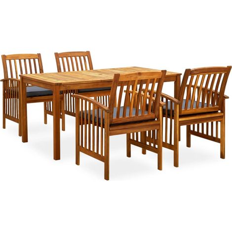 Set comedor de jardín 5 pzas y cojines madera maciza de acacia vidaXL (1/5)