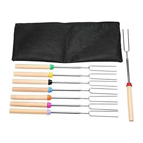 Ensemble d'accessoires de barbecue télescopiques 5 pièces, outils de grillade, manche en bois, 5 fourchettes à barbecue rétractables en acier inoxydable (taille : couleur aléatoire)-AquaForge (1/4)