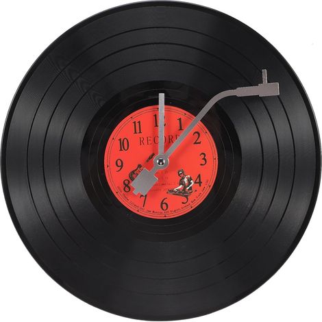 Horloge murale en vinyle de à piles style Art déco pour salle musique. 11,81 pouces Noir (1/4)
