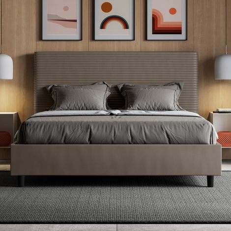 Letto matrimoniale contenitore imbottito 160x210 similpelle cappuccino Focus (1/5)