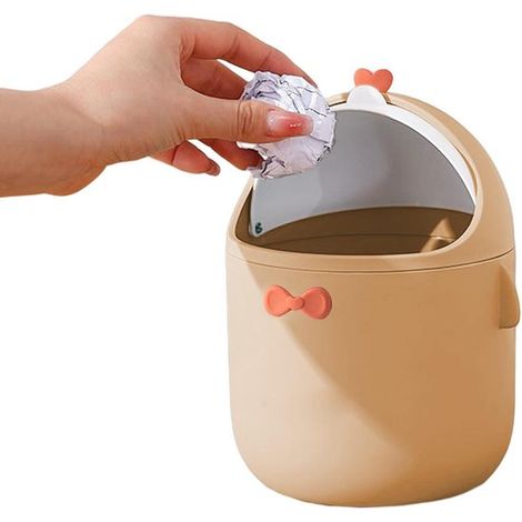 Papelera de escritorio - Mini contenedor de basura - Para mantener el escritorio ordenado - Con tapa - 20 cm - Amarillo (1/5)