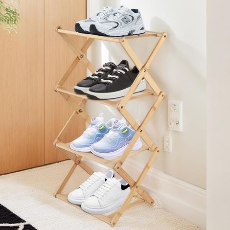 Meuble Chaussure Bois, Étagère à Chaussure en Bambou, Meuble Rangement Chaussures Placard à 4 Niveaux, Range Chaussures Gain de Place, Étagère sur Pied pour Chambre Couloir Entrée (1/5)