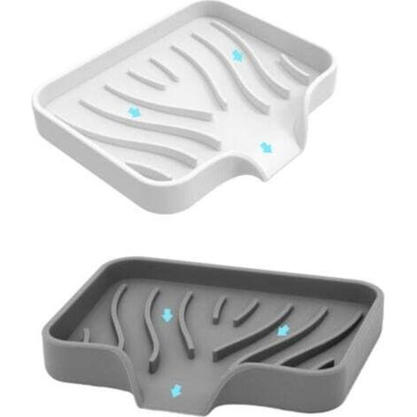 2 Piece Travel Soap Dish, Silicone Shower Soap Dish with Drain and Non-Slip Design for Bathroom and Kitchen (White & Gray) (1/5)