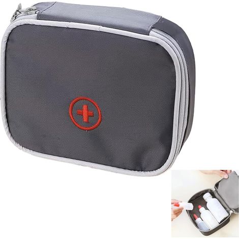 1 Pcs Trousse de Secours Voyage Petit Mini,Sac de Médecine Portable et Trousse Pharmacie Vide pour Charger Les Pilules,Médicaments et Pansements (Gris) (1/5)