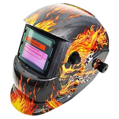 Casque de soudage à obscurcissement automatique, motif tête de mort enflammée, cagoule de soudage avec capteurs, alimentée par énergie solaire, avec plage de teintes réglable, grade 6 à 13 (1/5)