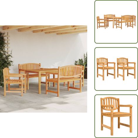 The Living Store Ensemble à manger de jardin 5pcs Bois de teck massif - Table de jardin