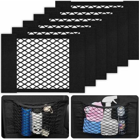 6PCS Filet de rangement, 30x25cm, élastique, adhésif, pour coffre auto, camping-car, bateau