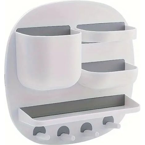 Étagère de rangement pratique pour salle de bain, étagère murale sans perçage, porte-clés multi-compartiments, accessoires de salle de bain (1/5)