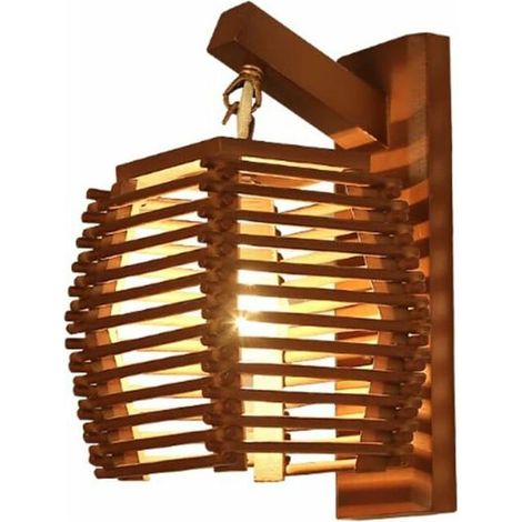 Retro Wall Lamp Vintage Wooden Wall Lamp Restaurant Wall Lamp Living Room Bedroom Bedside Lamp Wooden Lamp Staircase Corridor Aisle Classic Nostalgic Wooden Wall Lamp