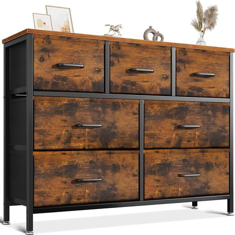 Noir Commode Chambre Adulte à 7 Tiroirs en Tissu (1/5)