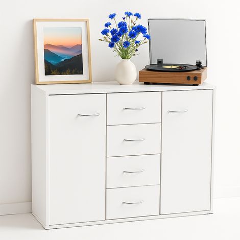 Kommode mit 6 Schubladen, Weiß Sideboard mit Großer Kapazität, Kratzfest und wasserdicht komodenschrank, Moderne Schubladen kommoden für Wohnzimmer, Schlafzimmer & Kinderzimmer 120 x 30 x 74.5cm (1/5)
