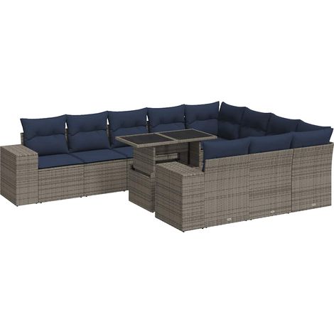 Maison Exclusive - Set Divani Giardino 11 pz con Cuscini Polyrattan Acacia Grigio (1/5)