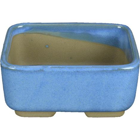 Vaso per bonsai Giapponese Morrisan rettangolare in gres smaltato azzurro 11x8,5x4,5 cm - B03-3-4A (1/4)