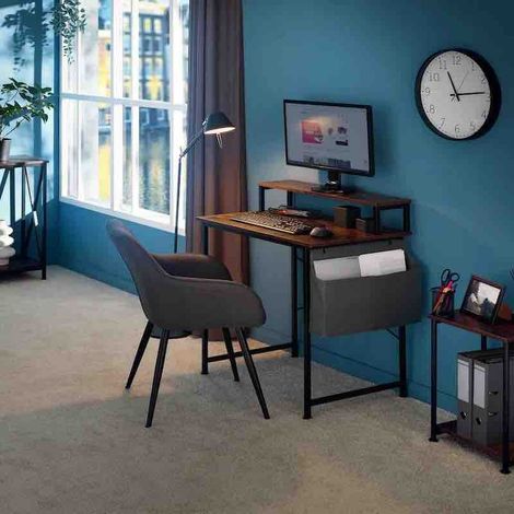 Table de bureau avec étagère style industriel et loft en bois foncé 80 cm (1/5)
