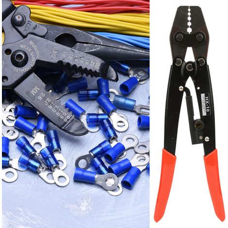 HX 10 Crimpzange aus Kohlenstoffstahl mit Ratschenfunktion für Aderendhülsen (1,25–10 mm AWG10-6), roter Griff (1/5)