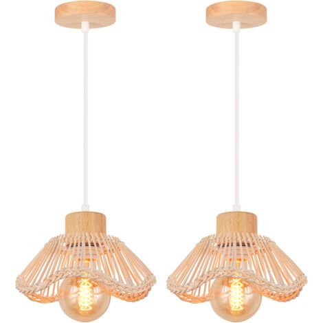 royaluxe- (2PCS) Plafonnier Moderne Lampe De Plafond En Osier Lampe À Suspension Rétro Lustre Intérieur Lampe À Suspension en Rotin Tressé (1/5)