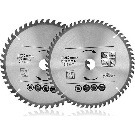 Lame de Scie Circulaire 250 mm x 30 mm, Lame de Scie Dents en Métal dur 48 Dents 60 Dents, Pour la Bois Plastiques et Métaux non Ferreux Accessoire Professionnel (1/4)