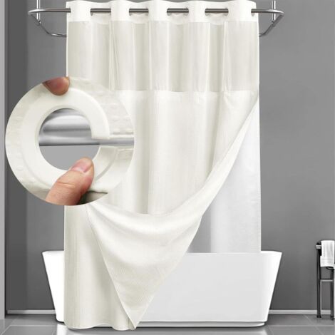 Rideau de douche ivoire avec doublure amovible - 230 g/m², texture gaufrée, qualité hôtelière(188 x 180 cm) (1/4)