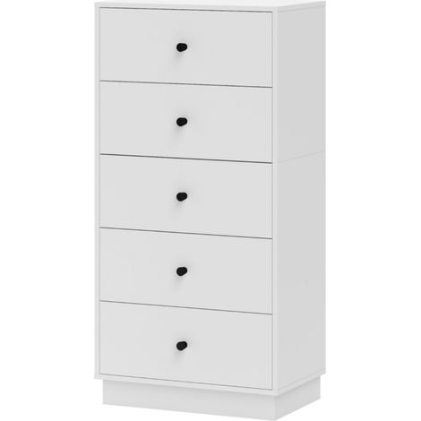 Commode buffet blanc 47x29x95cm - 5 tiroirs bois - Meuble rangement moderne salon/chambre/couloir (1/5)