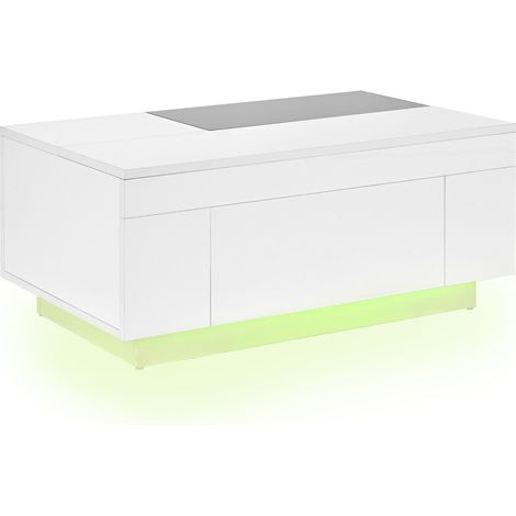 Mesa de centro LED negra y blanca de MDF con tablero extensible y cajón oculto (1/5)