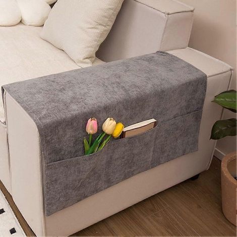 Housse d'accoudoir de canapé, polyester, housse de protection, compatible avec les accoudoirs de canapé, gris foncé, 28x31 cm, lavable en machine. (1/5)