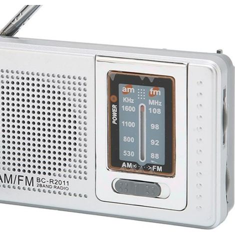 Radio de poche portable - - AM/FM - Design classique - Gris argent - Alimentée par batterie (1/4)