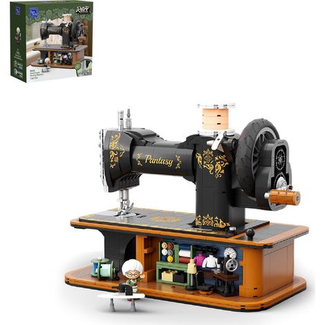 Machine à Coudre Rétro, Jeu de Construction à manivelle Engrenages mobiles, aiguille animée et mini-atelier caché, modèle mécanique vintage à construire et à exposer (1/5)