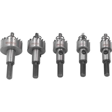 Lot de 5 scies cloches acier rapide 16-30mm avec fraises aléneuse pour plaques de plâtre, tôle acier et métaux non standard (1/5)