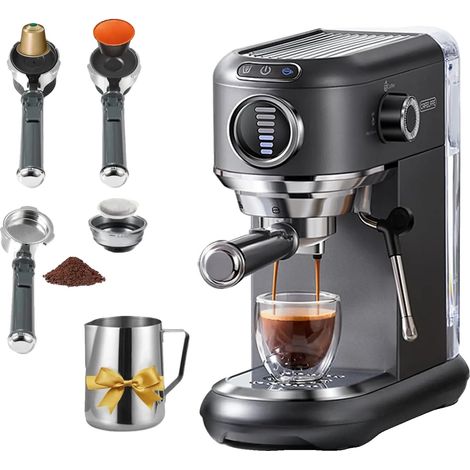 Cafetera espresso, 4 funciones en 1, espumador de leche, gris, UE (1/2)