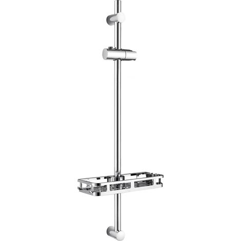 AURALUM MAX Edelstahl Duschstange mit Ablage – 90 cm Brausestange mit Duschkopfhalterung 360° Drehbar und Verstellbar Duschstangen, Chrom