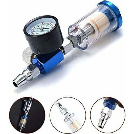 180PSI 1/4 Pistolet à Peinture en aérosol régulateur de Pression d'air jauge compresseur aérographe et Filtre de piège à Eau en Ligne (1/4)